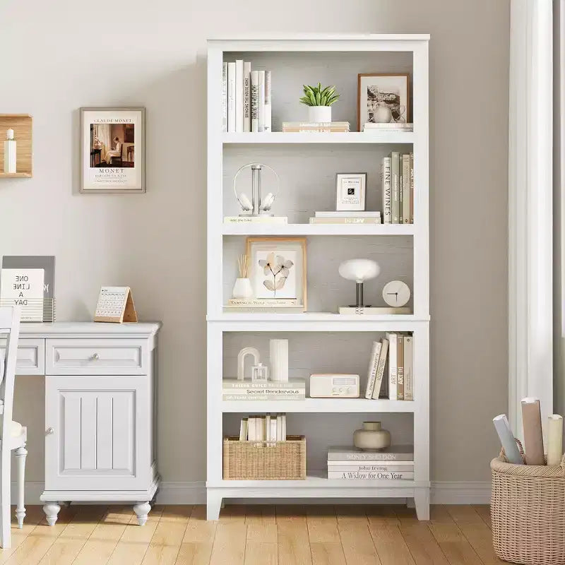 GustoWave 71 Zoll hohes Bücherregal mit verstellbaren Böden, 31,5 Zoll breit, Holzregal mit 5 Ebenen im Landhausstil, Vintage-Bücherregal