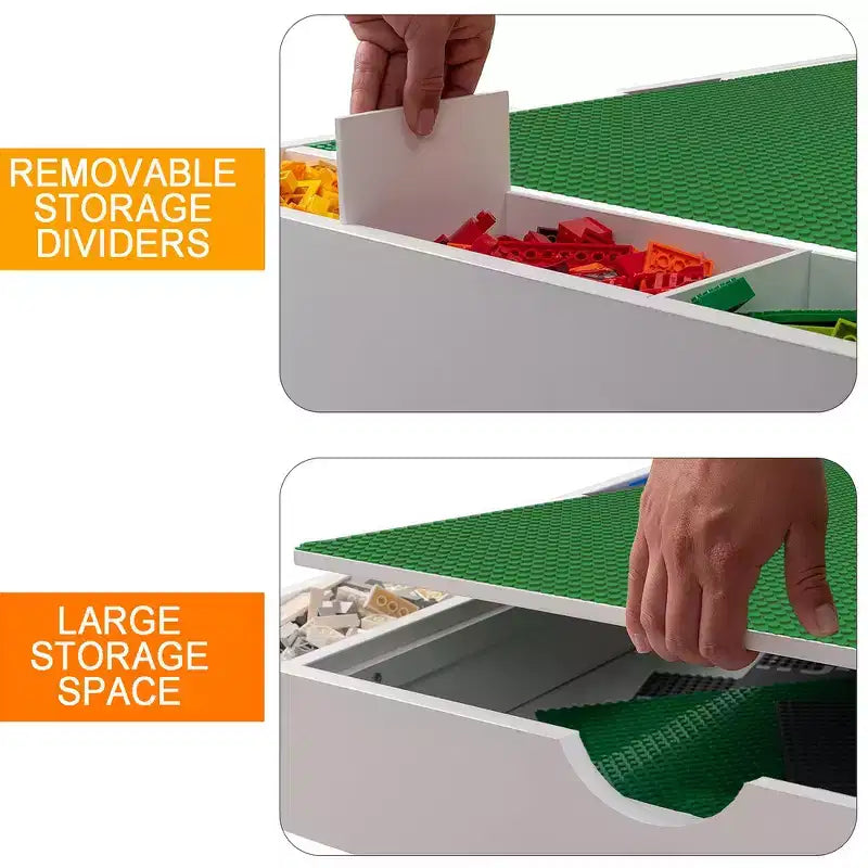 Whisen Kids 2-in-1 Spieltisch mit 7 Aufbewahrungsfächern, kompatibel mit LEGO-Bausteinen - Weiß & Grün
