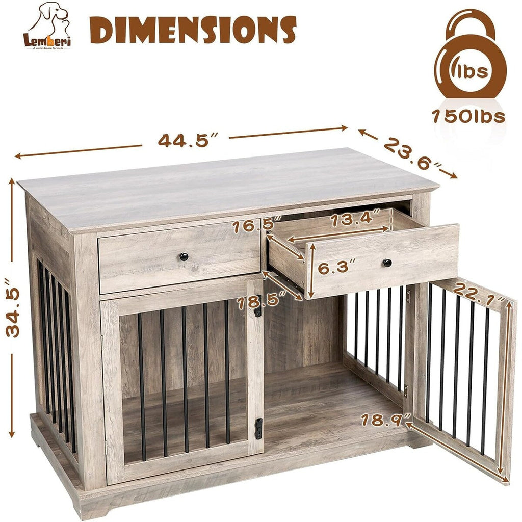 BOSSIN Hundekäfig-Möbel für große Hunde, 112 cm, Hundehütte aus Holz als Beistelltisch mit Schubladen, dekorative Hundeboxen- und Hundehütten-Optik