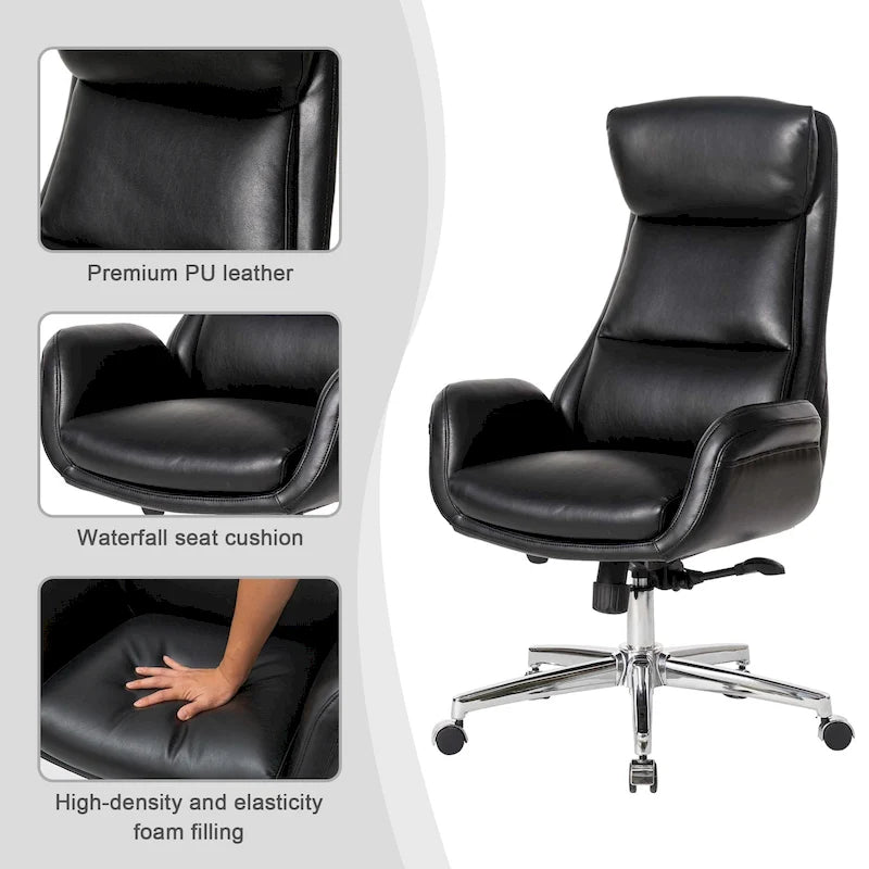 Glitzhome 48-Zoll Mid-Century verstellbarer Drehstuhl aus Kunstleder fürs Büro