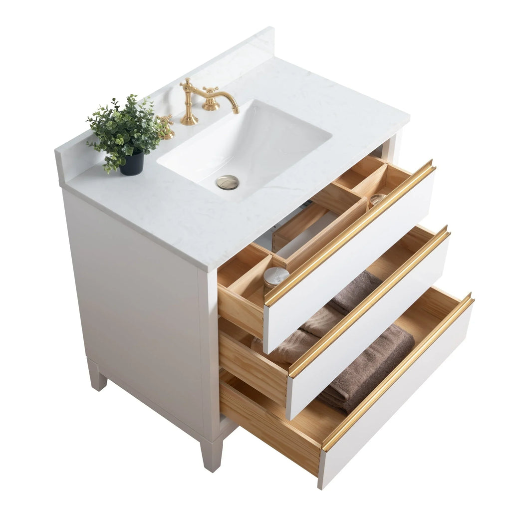 Vanity Art Badezimmerschrank mit Keramikwaschbecken und Platte aus technischem Marmor