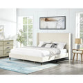 Beige Samt Flügelkopfteil-Plattformbett, Kein Boxspring erforderlich