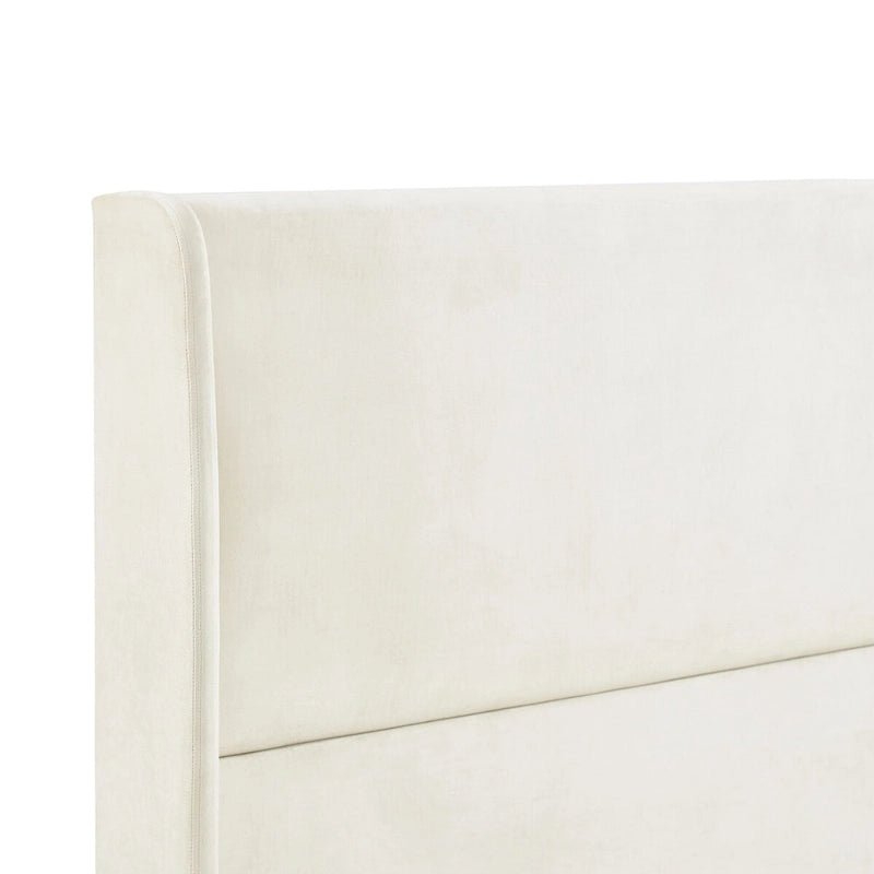 Beige Samt Flügelkopfteil-Plattformbett, Kein Boxspring erforderlich