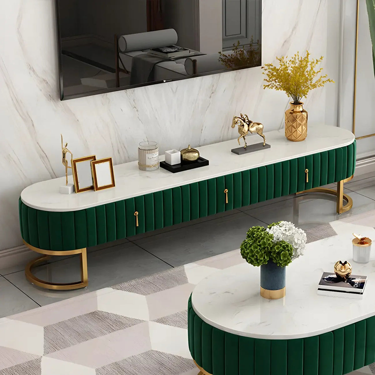 79 Glam Grauer Marmor-TV-Schrank mit Stauraum und Beinen