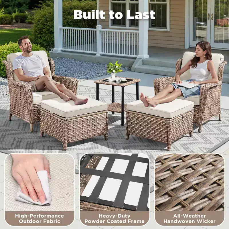 GDFStudio Halston Outdoor-Korbsessel-Set mit Kissen und Beistelltisch