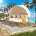 Rundes Outdoor-Rattan-Tagesbett mit Sonnendach und abnehmbaren Kissen