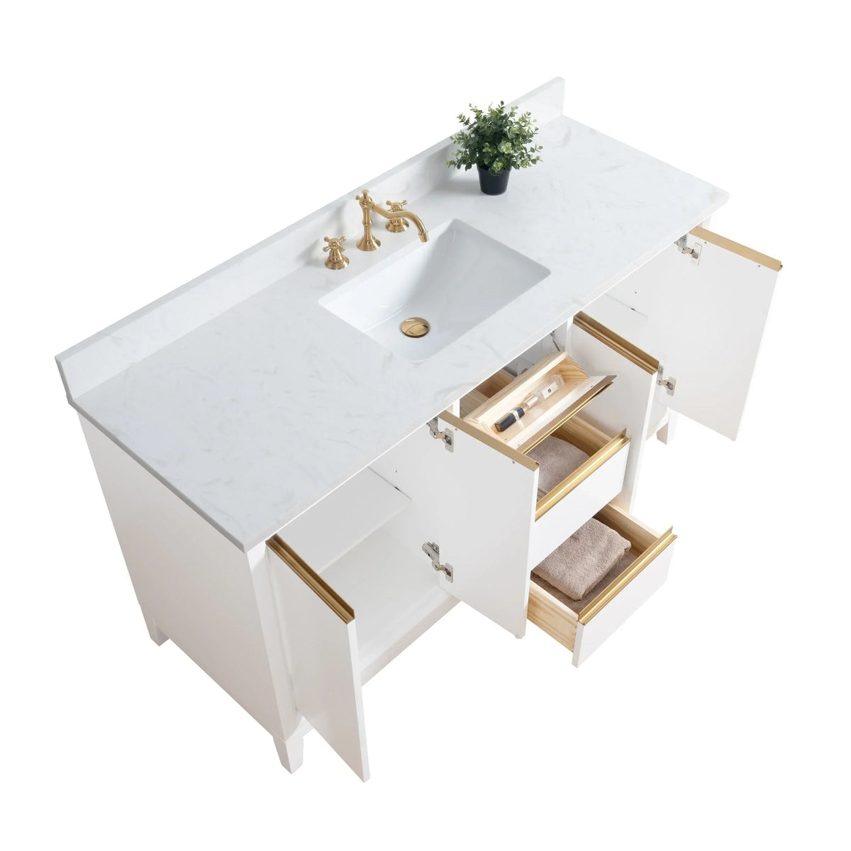 Vanity Art Badezimmerschrank mit Keramikwaschbecken und Platte aus technischem Marmor