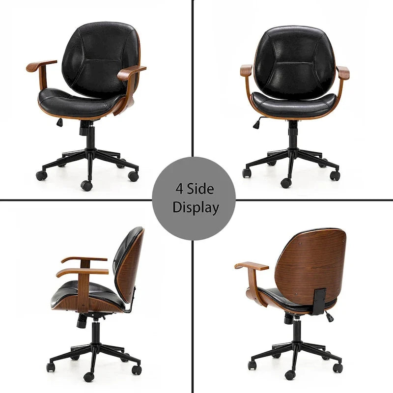 Glitzhome höhenverstellbarer, drehbarer Bürostuhl aus Kunstleder mit Armlehnen und ergonomischem Design