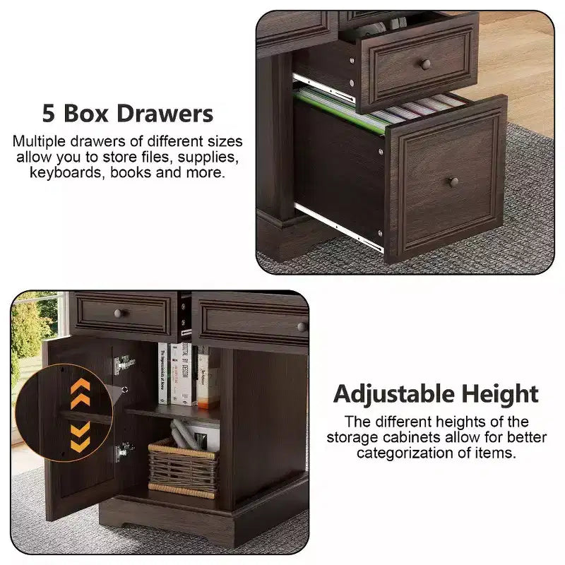 60-Zoll-Schreibtisch im Landhausstil fürs Homeoffice – Holzschreibtisch mit Schubladen und Stauraum im Schrank, rustikaler Schreibtisch für Arbeit und Studium