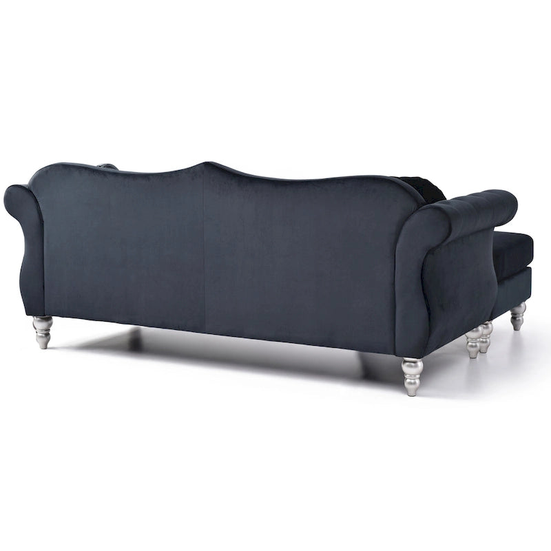 Hollywood-Samtsofa mit beidseitig montierbarer Chaiselongue