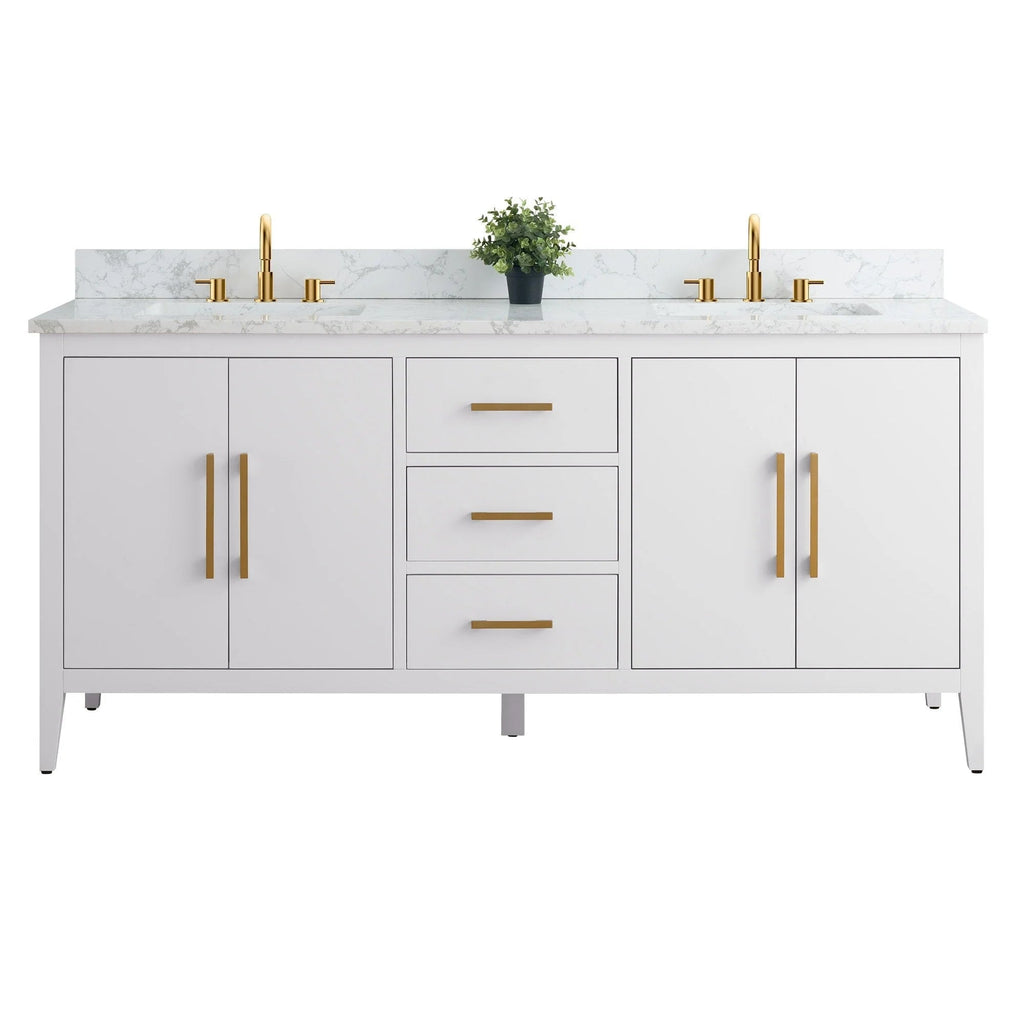 Vanity Art 72 Zoll Badezimmer-Waschtischunterschrank mit Doppelwaschbecken und Kunstmarmorplatte