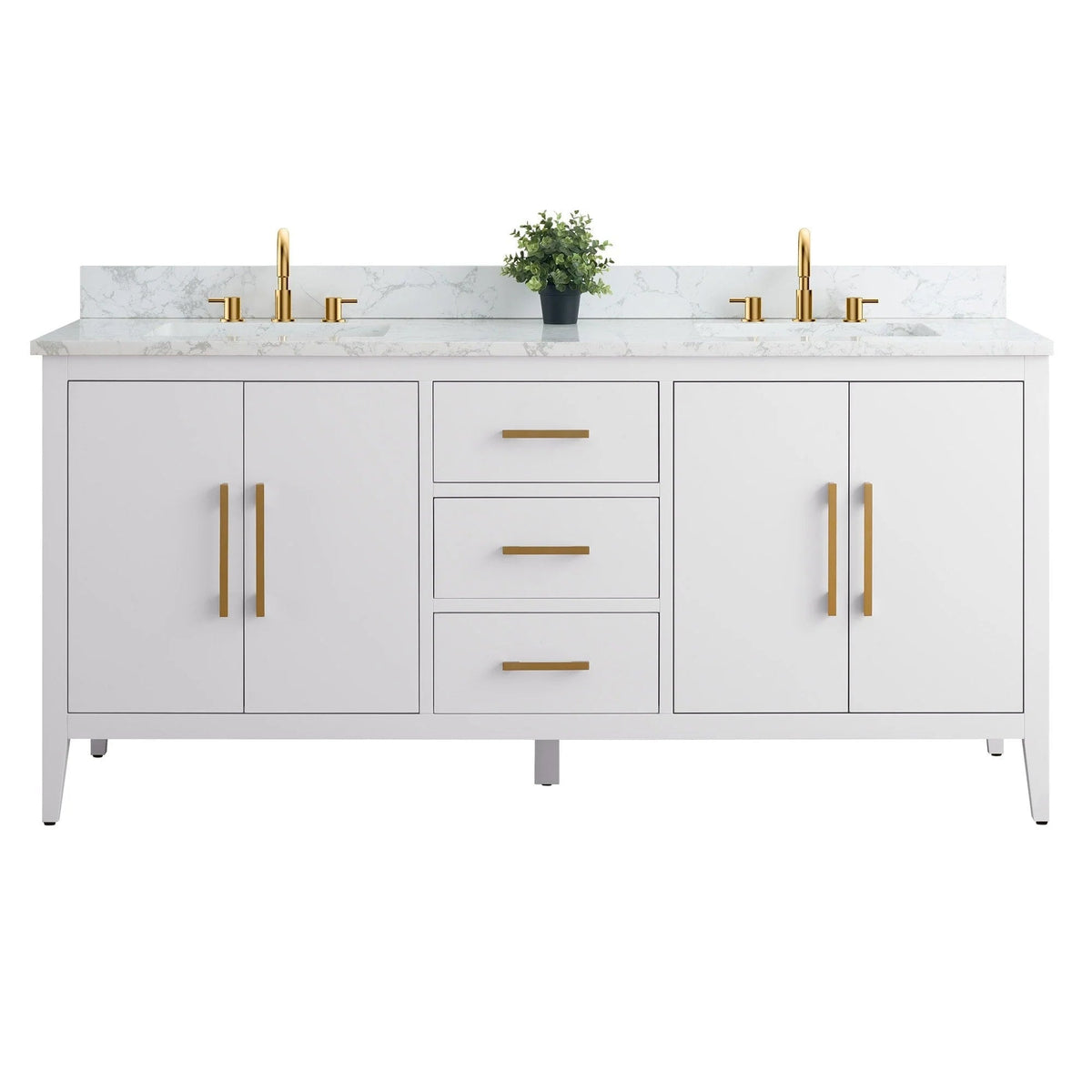 Vanity Art 72 Zoll Badezimmer-Waschtischunterschrank mit Doppelwaschbecken und Kunstmarmorplatte