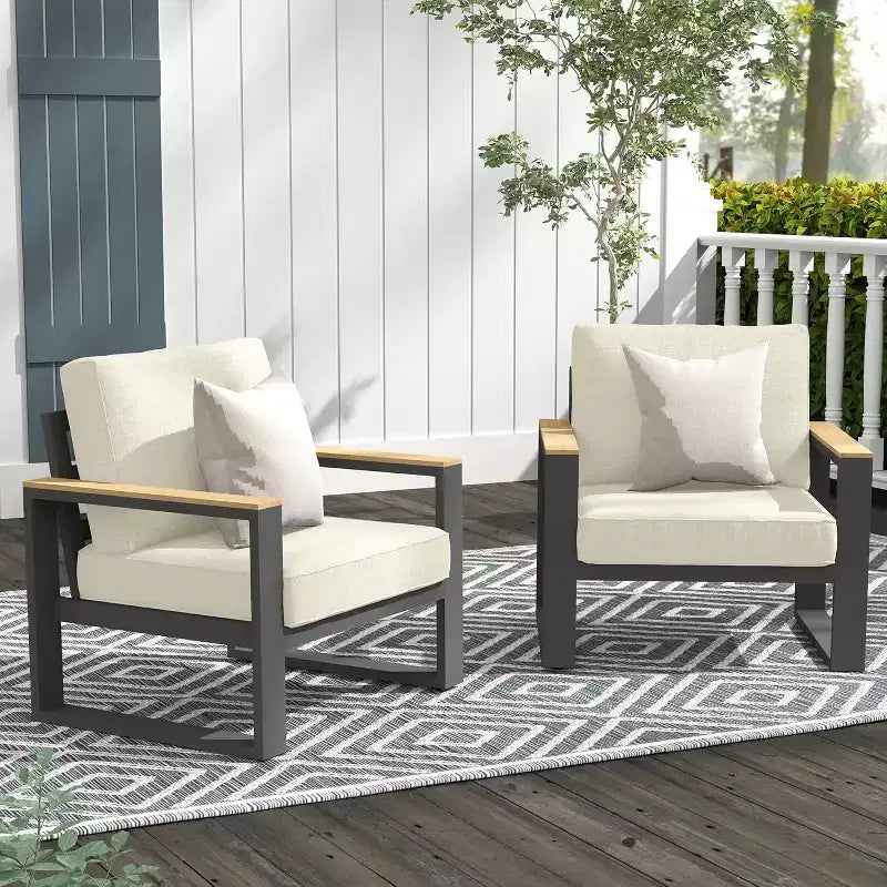 Heynemo Aluminium-Gartensessel, 2er-Set wetterfeste Metall-Einzelsessel für die Terrasse, Terrassen-Sitzgruppe für Veranda, Hinterhof und Garten