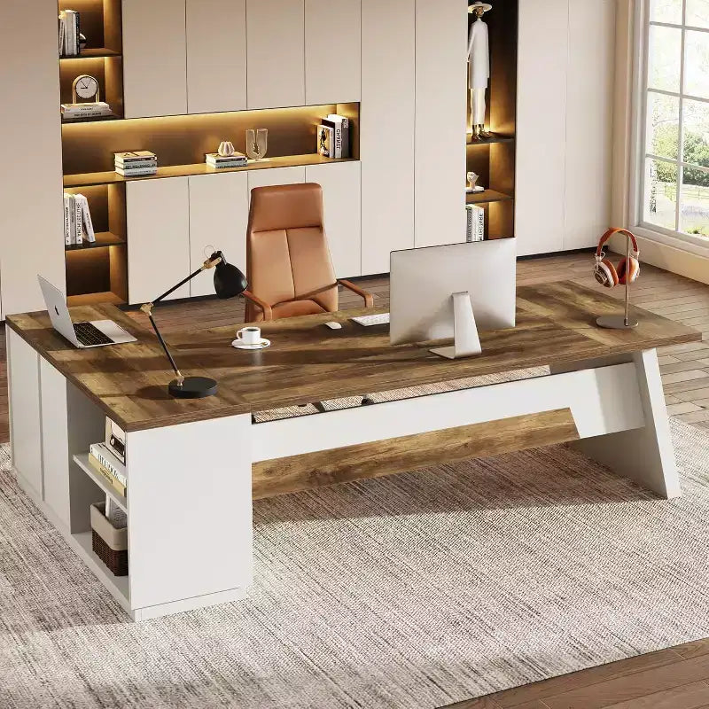 Lantine Modern 78 L-förmiger Chefschreibtisch mit Schubladen und seitlichem Aktenschrank
