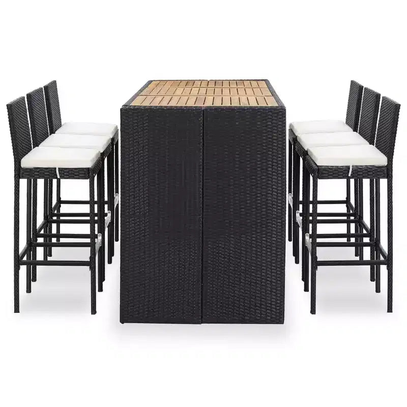 vidaXL Terrassenbar-Set 7-teilig Outdoor-Bartisch und Barstühle aus schwarzem Poly Rattan