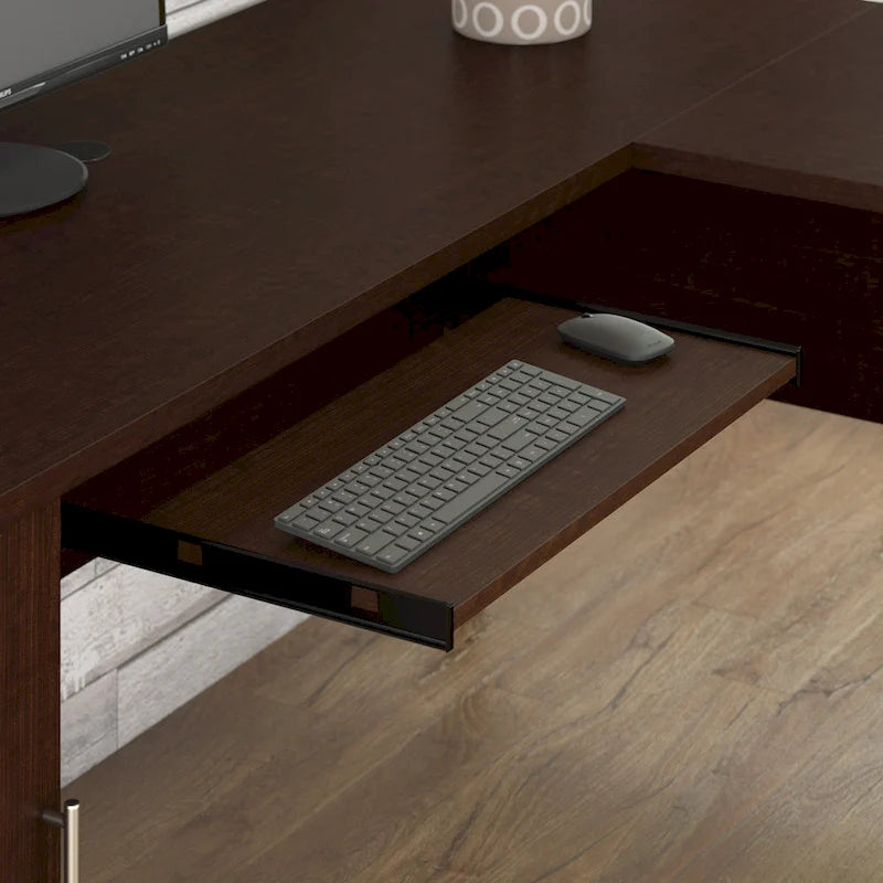 Bush Furniture Somerset 60 Zoll breiter L-förmiger Schreibtisch mit Aufsatzregal und Stauraum
