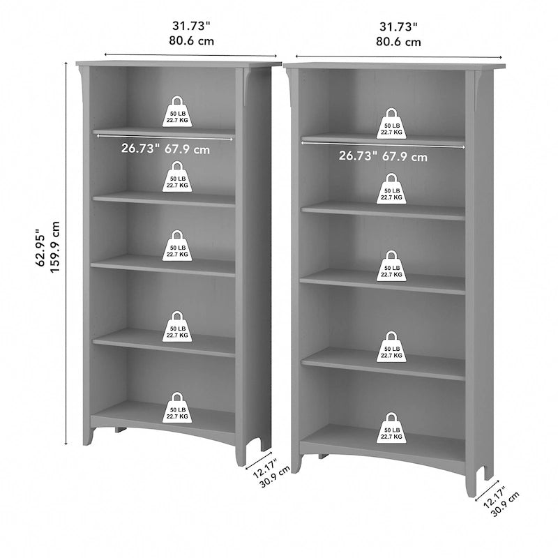 Salinas hohes Bücherregal mit 5 Ablagefächern (2er-Set) von Bush Furniture