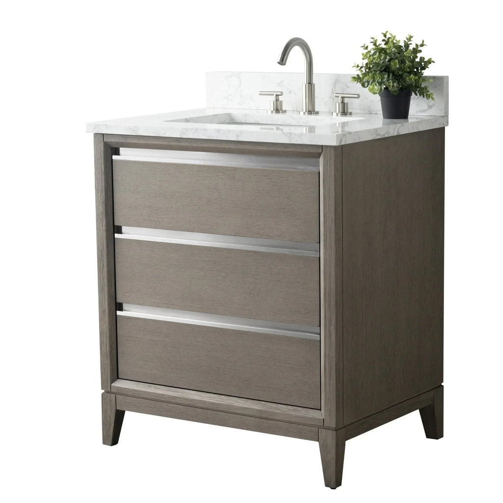 Vanity Art Badezimmerschrank mit Keramikwaschbecken und Platte aus technischem Marmor
