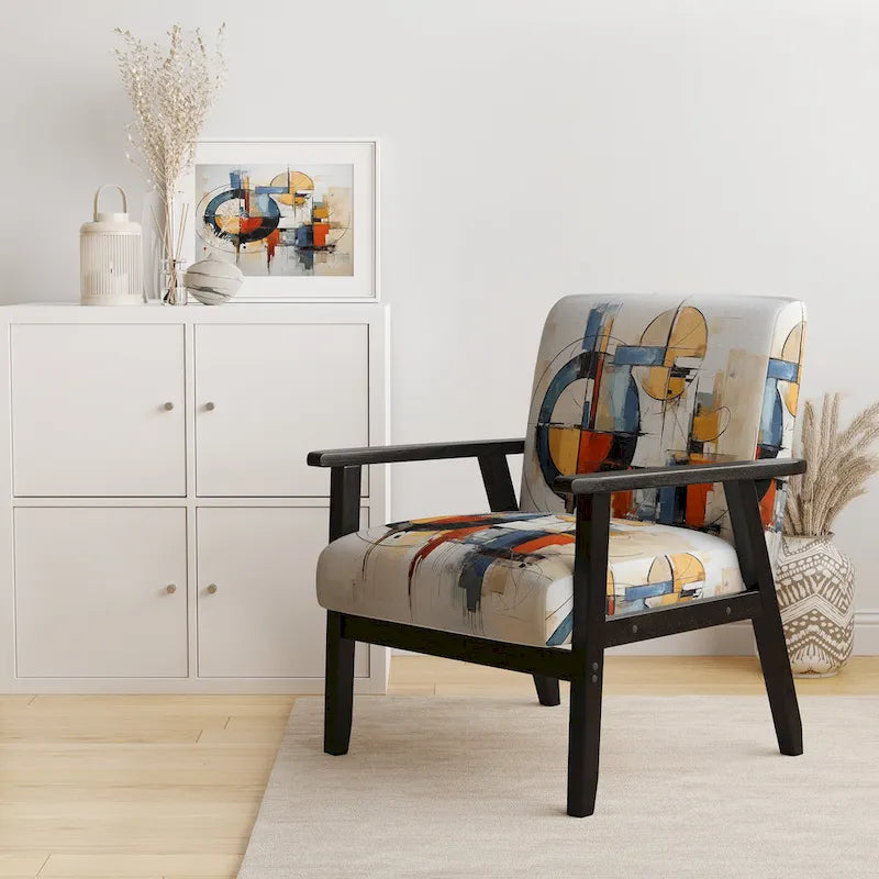 Designart Colorful Mid Century Abstract Fusion I Polsterter Mid-Century Akzentsessel und Mid-Century Modern Sessel