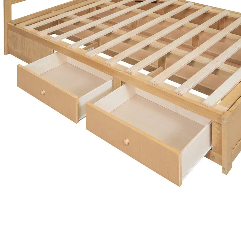 Holz-Plattformbett mit Stauraum und 2 Schubladen
