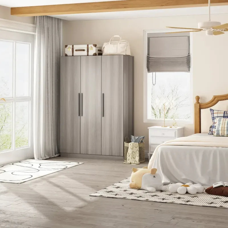 Timechee 47,2 Kleiderschrank Massivholzgriffe Weiß