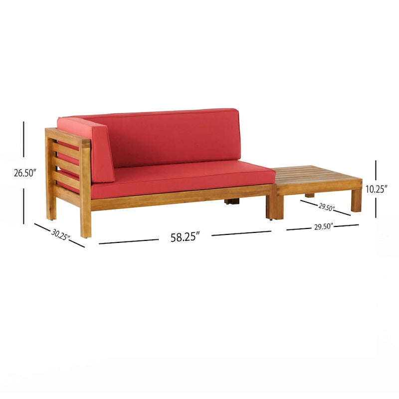 Oana Gartenmöbel-Set aus Akazienholz mit linkem Armteil, bestehend aus 2-Sitzer-Sofa und Couchtisch, inklusive Sitzkissen, von Christopher Knight Home