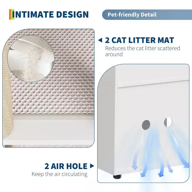 Katzentoiletten-Gehäuse mit zwei Kammern, verstecktes Katzentoiletten-Möbel mit Kratzstämmen und doppellagigen Streumatten für das Zuhause
