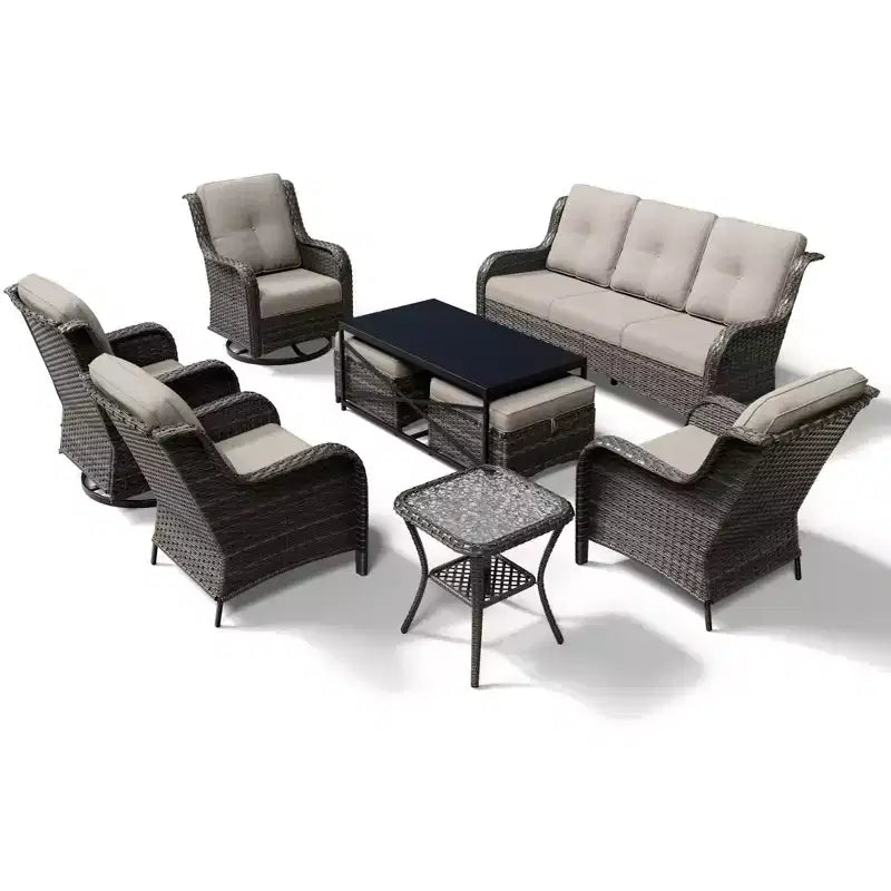 UPTIOT Premium Outdoor-Lounge-Set mit Sofa, Drehstühlen und Fußhocker für ultimativen Komfort und Stil