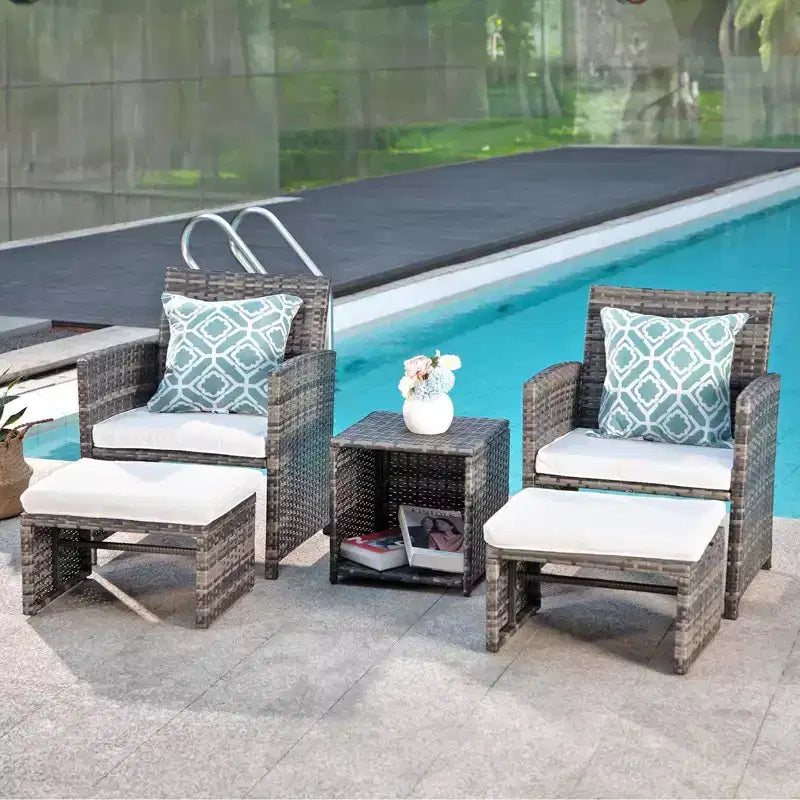 Sunsitt 5-teiliges Outdoor-Lounge-Set mit Sesseln, Hockern und Couchtisch, weiß