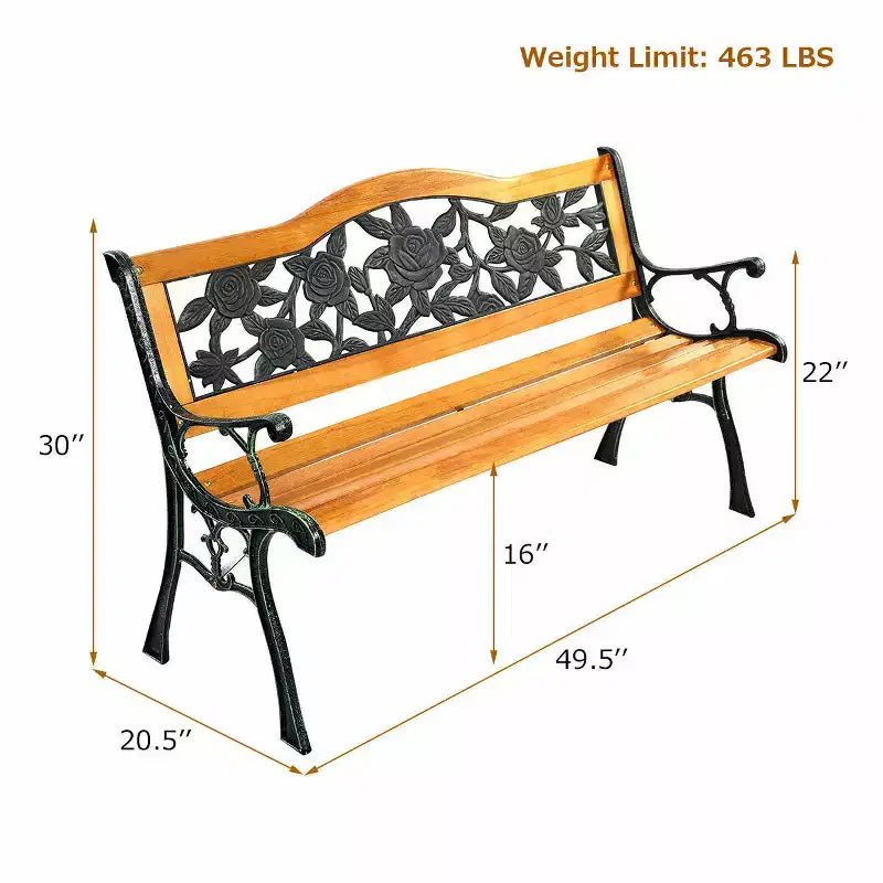 Costway Gartenbank Parkbank Metall Veranda Sitzbank aus Gusseisen und Hartholz