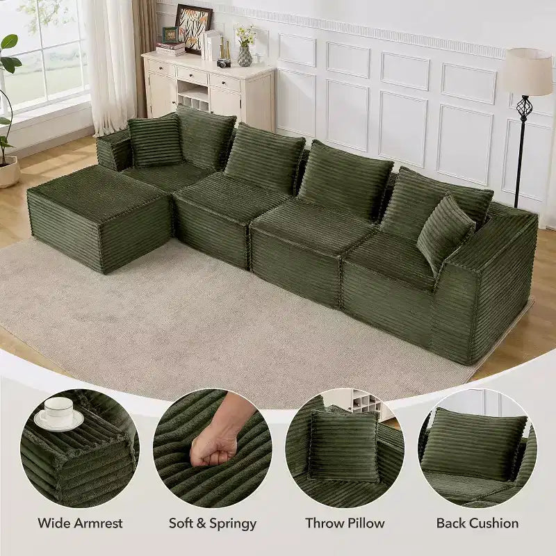 107/ 137 modulares Cloud-Sofa-Element, tiefes, rahmenloses Sofa, wandelbares, bequemes Bodensofa mit Hockern und Memory-Schaumstoff