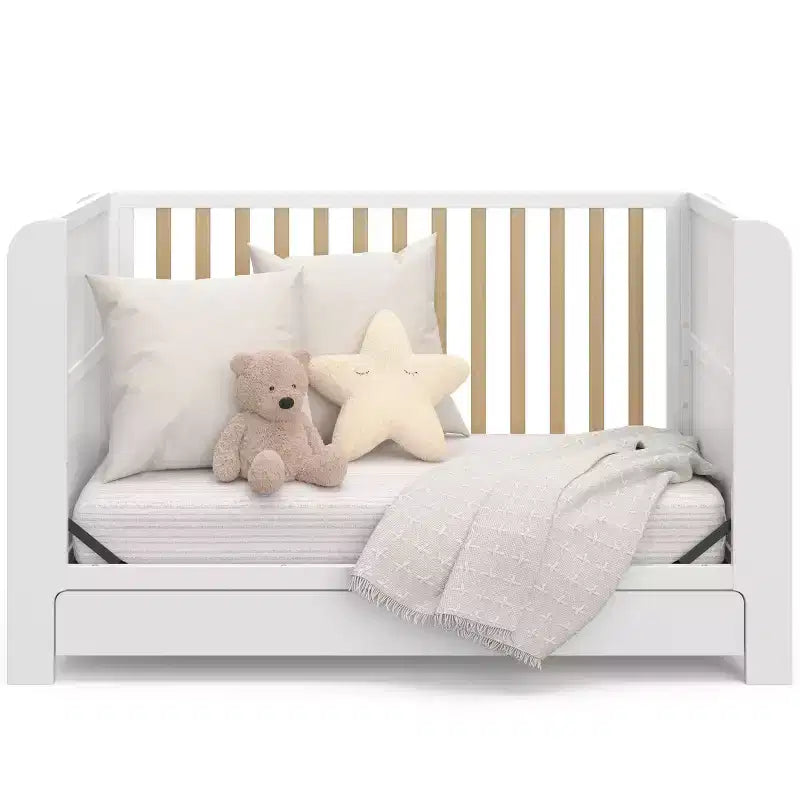 4-in-1 umwandelbares Kinderbett mit Schublade & abnehmbaren Bücherregalen, verstellbarer Matratzenrost