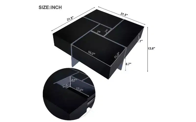 Verlängerbarer Couchtisch mit Puzzle-Tischplatte und 4 versteckten Ablagefächern