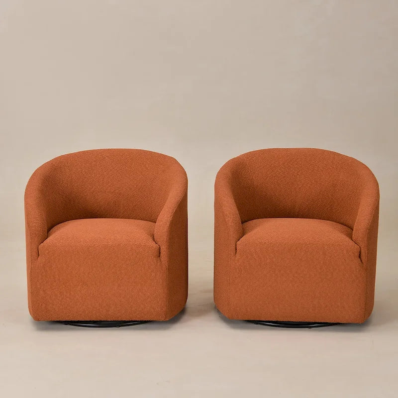 KINWELL 32 W Bouclé-gepolsterter drehbarer Fasssessel (2er-Set)