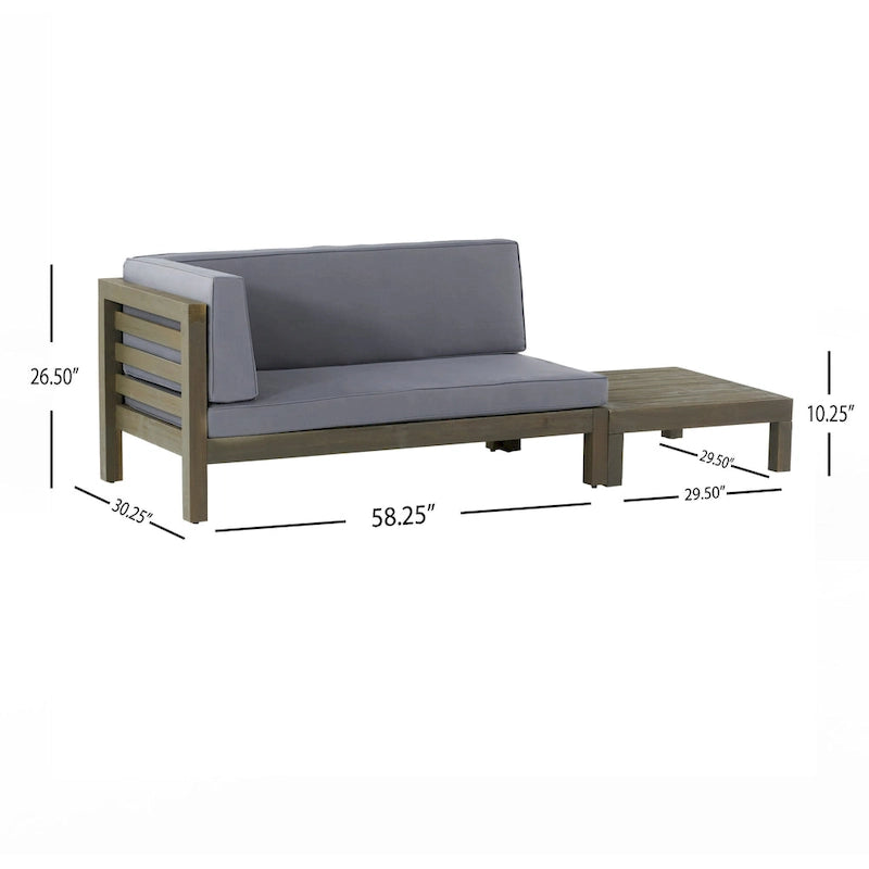 Oana Gartenmöbel-Set aus Akazienholz mit linkem Armteil, bestehend aus 2-Sitzer-Sofa und Couchtisch, inklusive Sitzkissen, von Christopher Knight Home