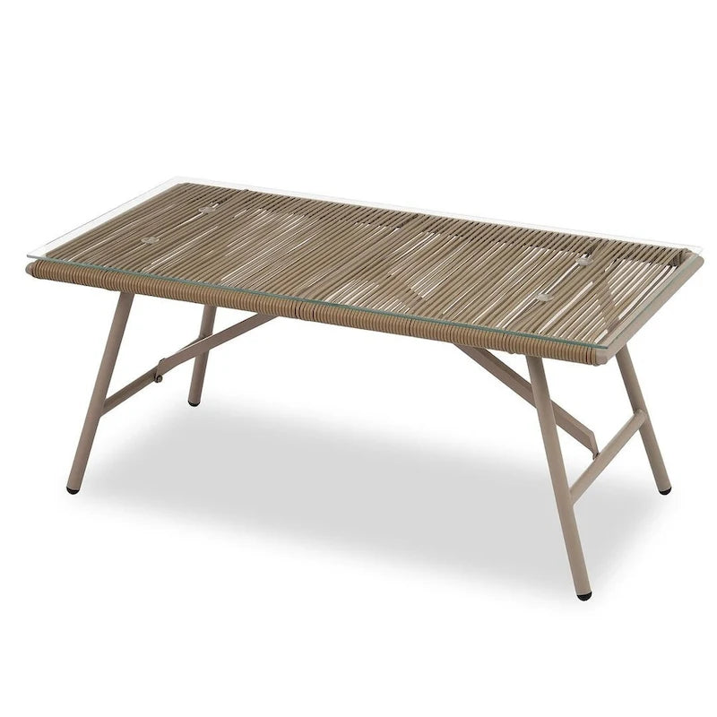 4-teilige Outdoor-Lounge-Garnitur aus Seil für 4 Personen mit Auflagen und Glastisch