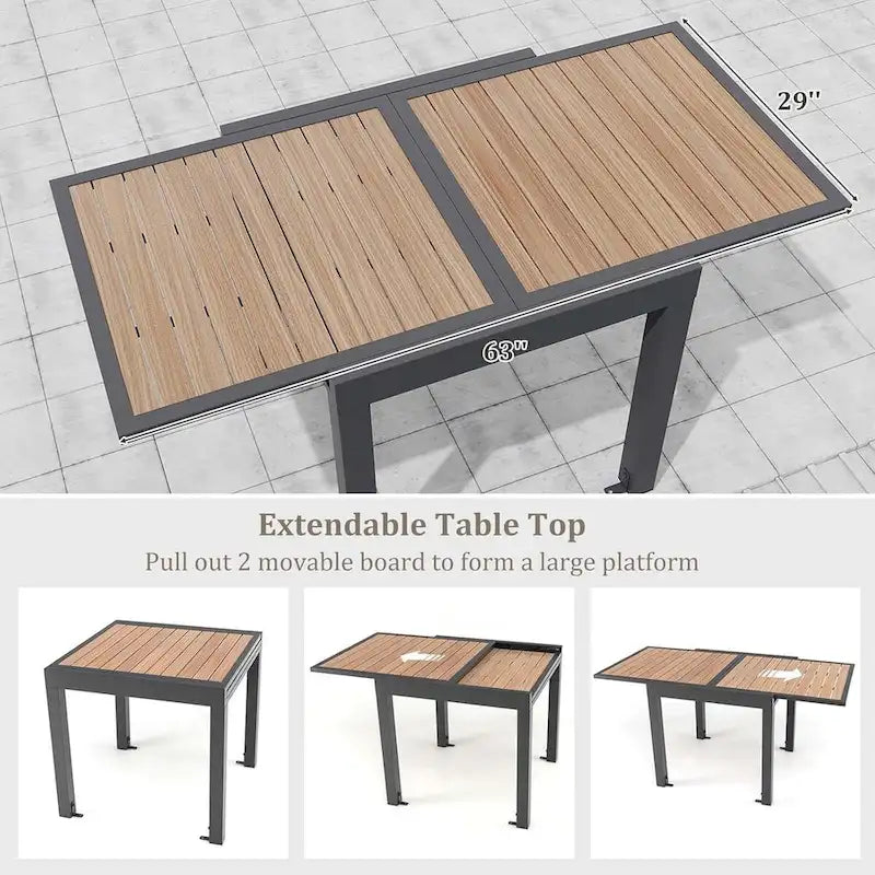 31,5–63 Outdoor-Terrassentisch, ausziehbar, L-förmige Stütze inklusive