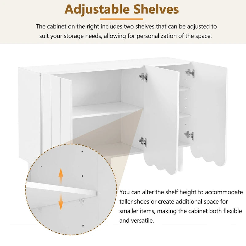 Minimalistischer Schuhschrank im Cream-Stil mit 5 Massivholzbeinen, Sideboard-Buffetschrank mit verstellbaren Einlegeböden