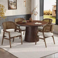 Christopher Knight Home Bennett Mid-Century Modern Essgruppe aus Holz, 5-teilig, ausziehbarer Tisch und 4 gepolsterte Stühle mit Rohrgeflecht-Rückenlehne