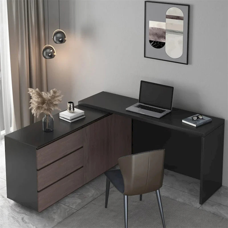 Ausziehbarer Schreibtisch fürs Homeoffice mit Schubladenkommode zur Aufbewahrung