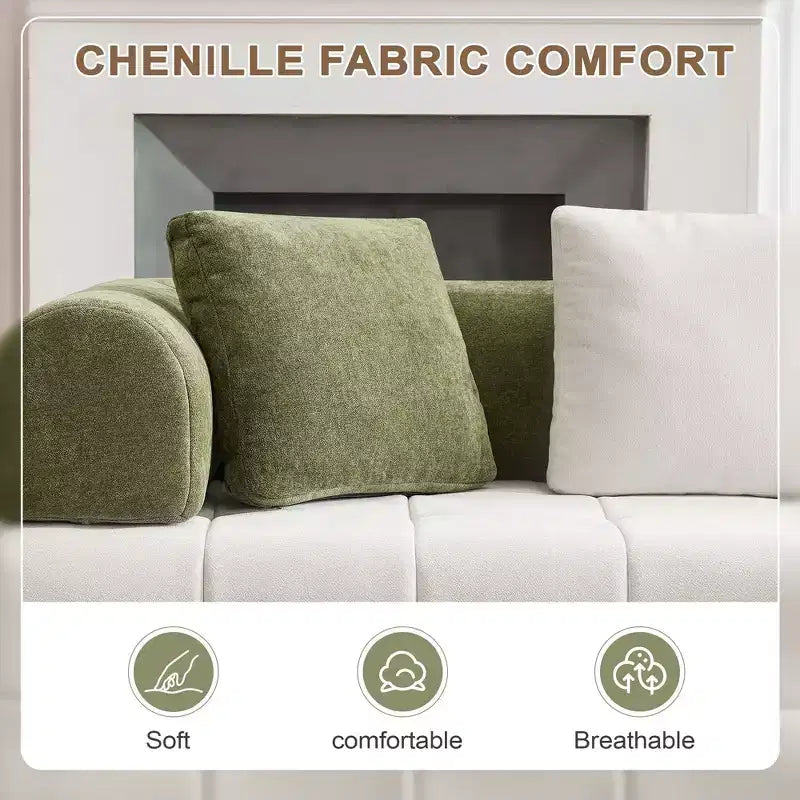 280 cm breites, modulares 4-Sitzer-Sofa aus Chenille im Colorblock-Design mit geschwungenen Armlehnen