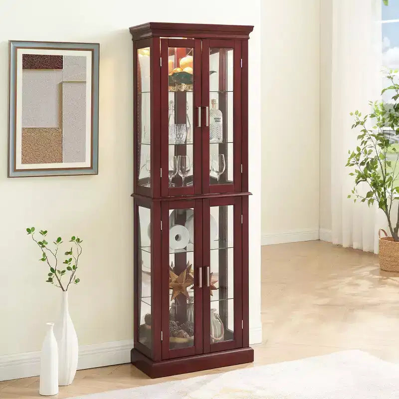 Vitrine, Wohnvitrine mit 6 verstellbaren Einlegeböden und Türen aus gehärtetem Glas, hoher Schrank für Wohnzimmer, Schlafzimmer