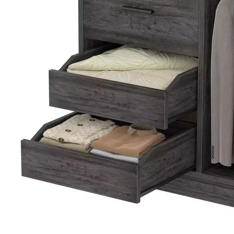 Schrank-Organizer mit Holzschubladen, freistehendes Schranksystem mit Kleiderstangen