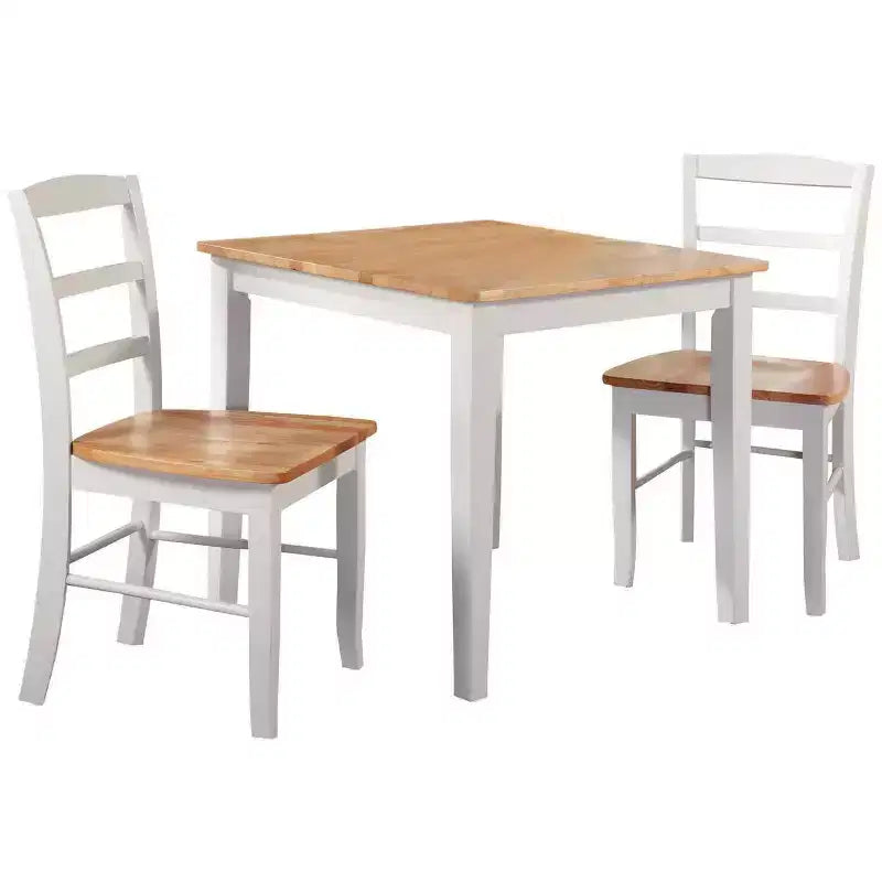 3-teiliges Esszimmer-Set mit Esstisch und 2 Leiterrückenstühlen Weiß/Natur ¨C International Concepts: Massivholz, Quadratisch, Ohne Verlängerung