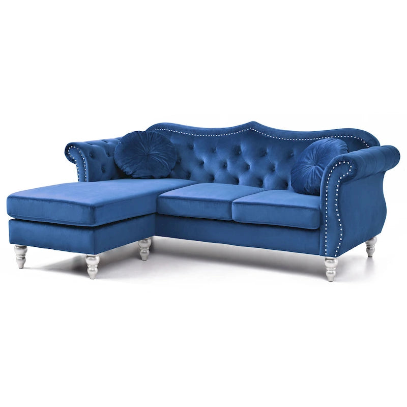 Hollywood-Samtsofa mit beidseitig montierbarer Chaiselongue