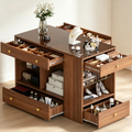 Kleiderschrank-Insel mit 6 Schubladen, Glas-Präsentationsplatte & offenen Regalen