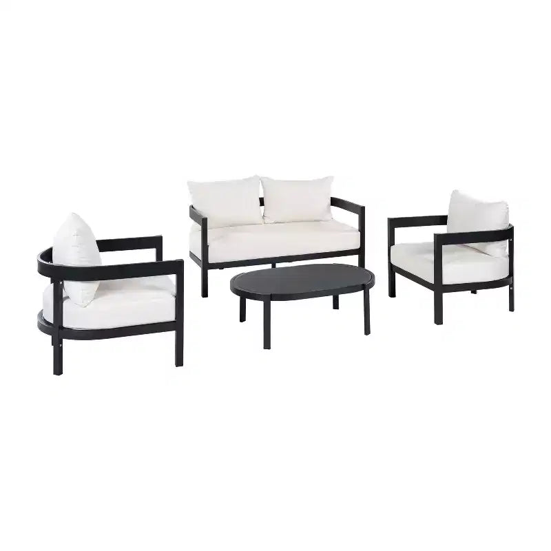 ModernLuxe 4/5-tlg. Outdoor-Sofaset, Terrassen-Sitzgruppe mit Couchtisch, wetterfesten Kissen & rostbeständigem Rahmen