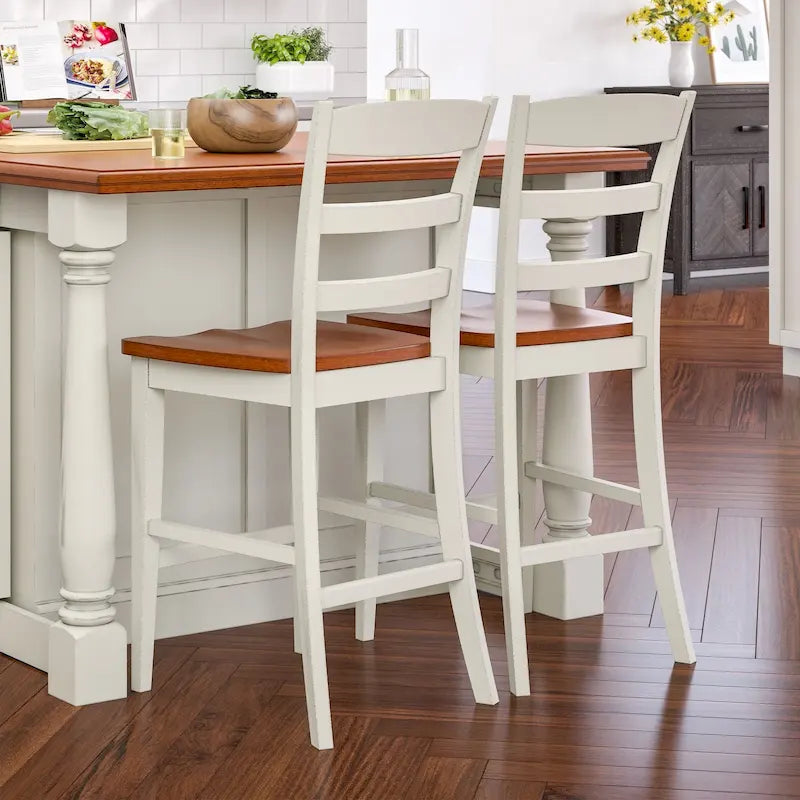 Homestyles Monarch 3-teiliges Kücheninsel-Set aus cremeweißem Holz mit ausklappbarer Holzplatte – 48 x 25 x 36
