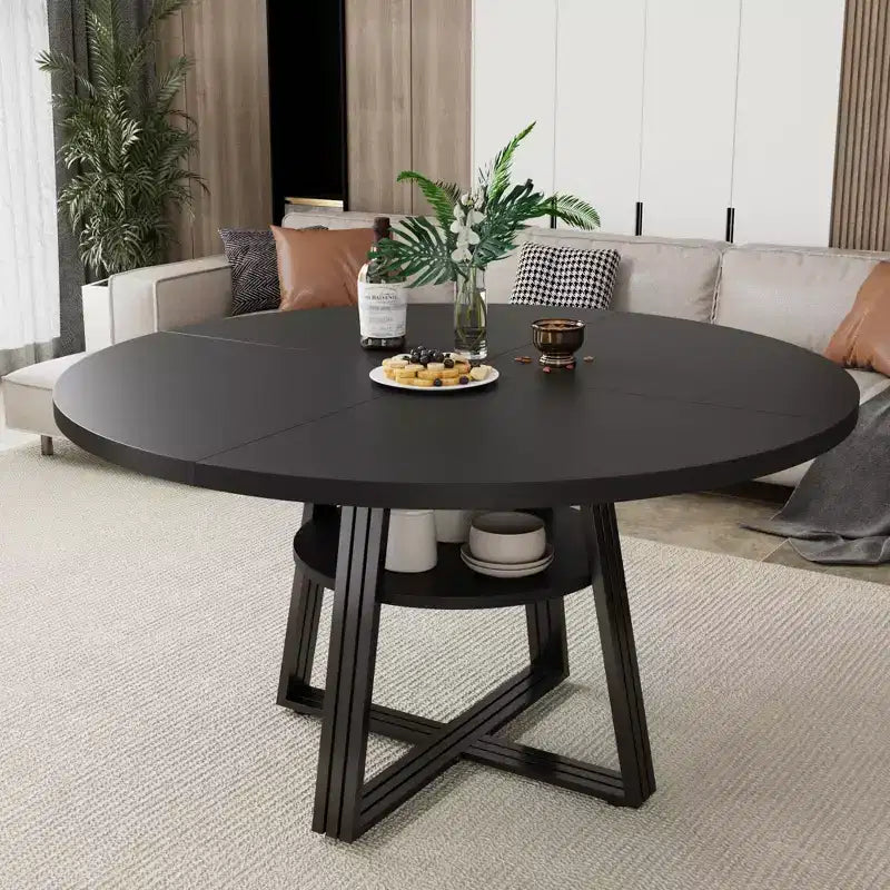 Runder Esstisch für 4-6 Personen, 47 Küchen-Esstisch mit Ablagefach, Holztisch mit Metallgestell für Zuhause und Wohnzimmer, ohne Stühle
