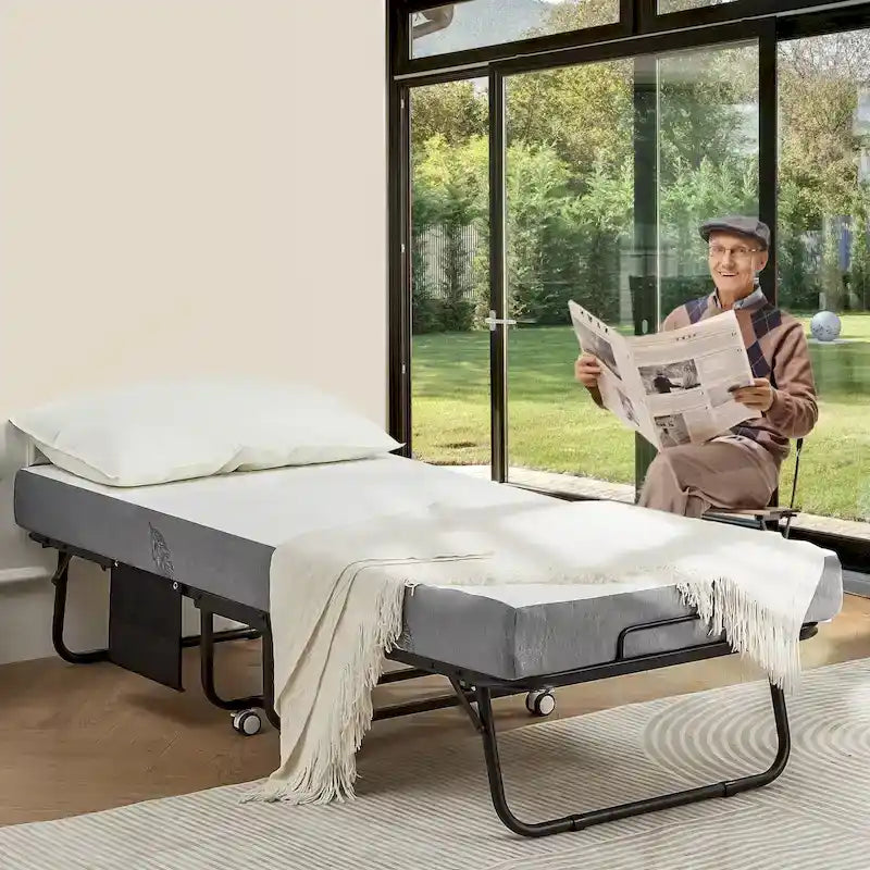 Erommy Klappbett mit Memory-Schaum-Matratze: Tragbares klappbares Gästebett für Erwachsene mit luxuriöser 5-Zoll-Memory-Schaum-Matratze